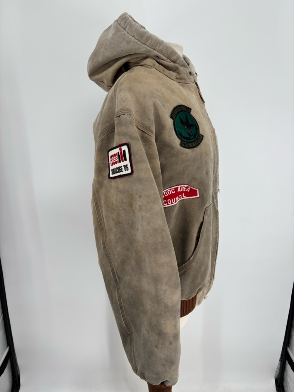 Vintage Carhartt J140 Quilted Flannel Lined Jacket Distressed Custom VTG Patches - Picture 2 of 16
